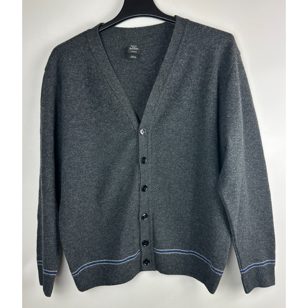 Harry Potter Wizarding World Cardigan Sweater Ravenclaw Lambswool Charcoal Gray - Picture 2 of 13